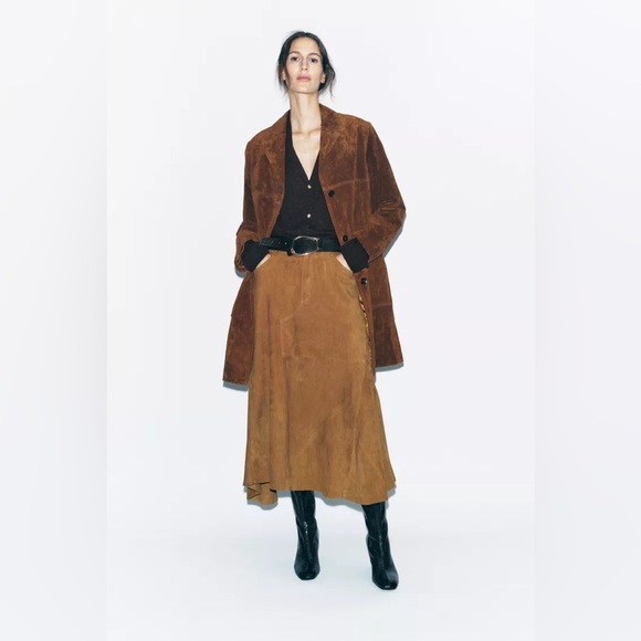 Zara 100% SUEDE SKIRT ZW COLLECTION LIMITED EDITION - Picture 3 of 8